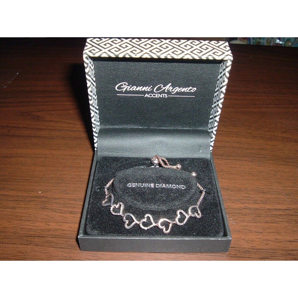 Gianni Argento Diamond Accents Rose Gold Plated Sterling Silver Hearts Bracelet